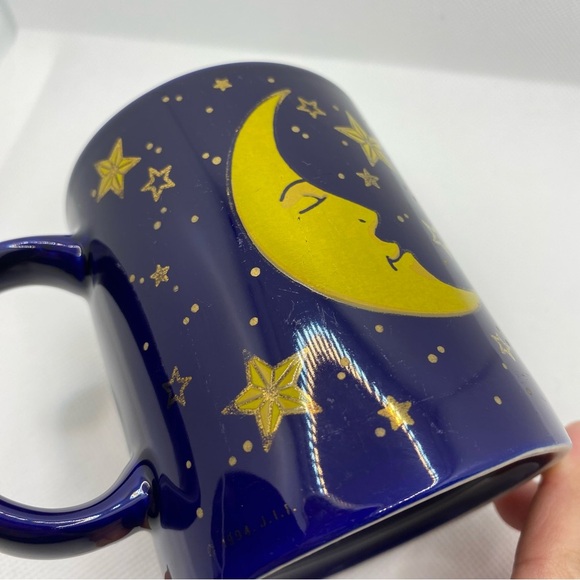 Vintage 1994 J.I.I. Cobalt Blue Moon Stars Mug Celestial JII 90s Yellow Zodiac - Picture 9 of 16